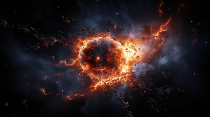Fiery cosmic explosion in space, generative ai