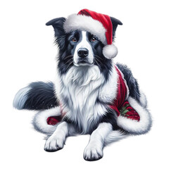 A beautiful Border Collie with Christmas clothes, png file with transparent background