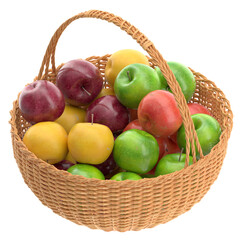 3D rendering illustration of some apples in a woven basket