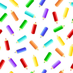 Color pencils vector seamless pattern. Stylized colorful crayons on white background.