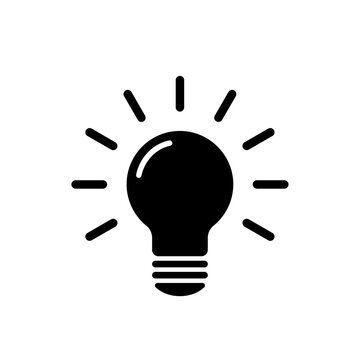 Electric light bulb black icon. Vector glyph on white background.
