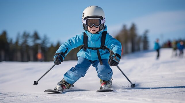 little boy in the snow skiing