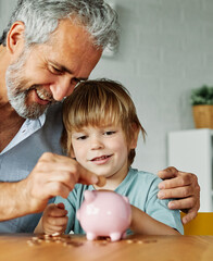 child money saving grandfather family coin senior finance bank piggybank happy investment grandson...