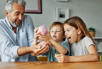 child money saving grandfather family coin senior grandchild bank piggybank  finance happy...