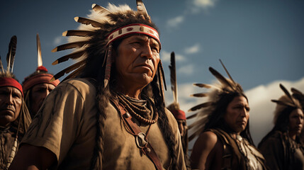 Obraz premium Brave Cheyenne Warriors: Guardians of Their Sacred Land, Painted for Battle, AI Generative