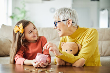 child money saving grandfmother family coin senior finance bank piggybank happy investment...