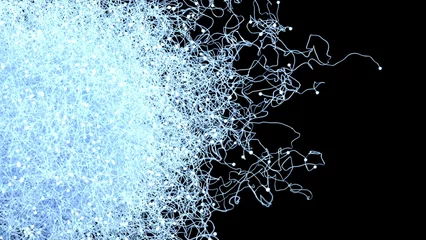 Fotobehang Fond abstrait 3D représentant des particules et leur trajectoire formant un nœud © Fox_Dsign