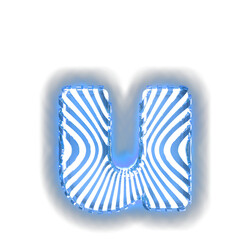 White symbol with ultra thin blue luminous vertical straps. letter u