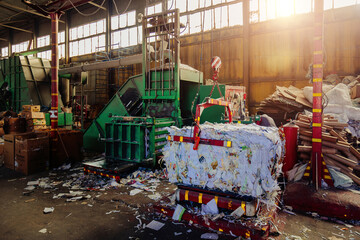 Pressing and packing of wastepaper in recycling factory