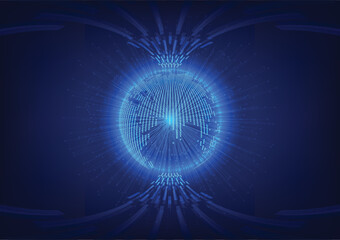 vector illustration, light blue sphere and dark blue background, abstract futuristic technology background