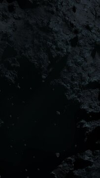 Asteroid Field in Dark Outer Space Vertical Slow Close Roll Pan Shot