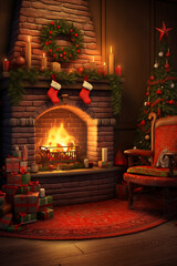 Cozy Living Room Scene With Fireplace And Stockings