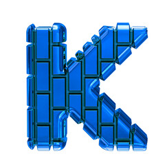 Symbol made of blue vertical bricks. letter k
