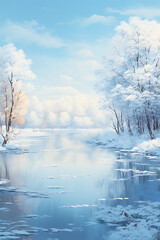Winter Landscape With Tranquil Frozen Lake