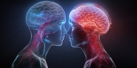 Scans of Male and Female Brains, Symbolizing Reflections, Mirroring, and the Complexity of Neurons