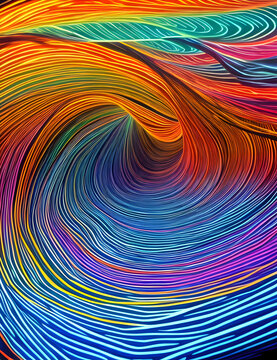 Abstract illustration of colorful wavy stripes, contemporary psychedelic background