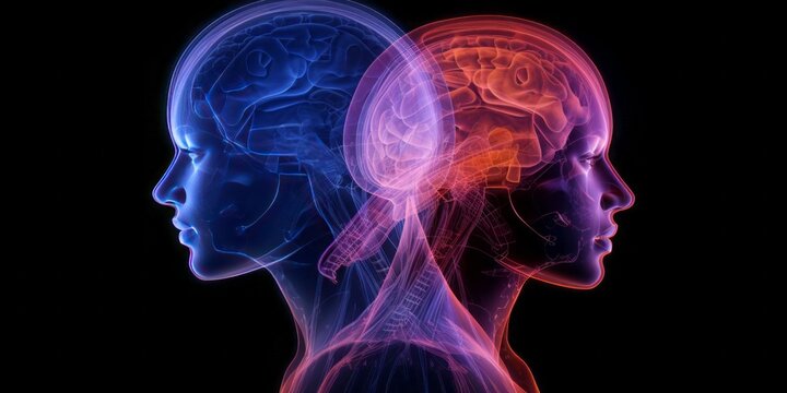 Scans of Male and Female Brains, Symbolizing Reflections, Mirroring, and the Complexity of Neurons