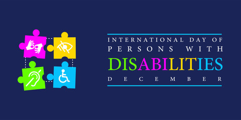 International Day of Persons with Disabilities (IDPD) is celebrated every year on 3 December. to raise awareness of the situation of disabled persons in all aspects of life. Vector illustration - obrazy, fototapety, plakaty