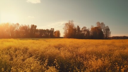 Fototapeta premium An autumn field the sun shining amber beautiful view Ai generated art