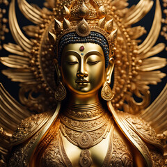 Illustration alluding to Nirvana day or Buddhism. Golden colors