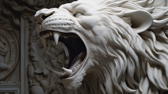 Angry face close up white tiger statue siberian illustration picture AI generated art