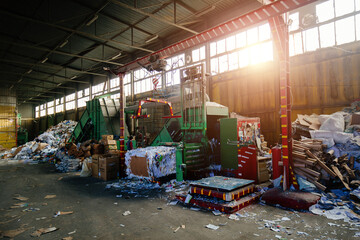 Pressing and packing of wastepaper in recycling factory