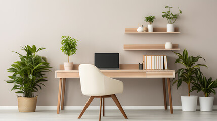 Sleek Minimalist Home Office with Greenery Accents