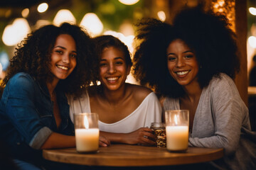 group of young ladies laughing, drinking having fun in the bar