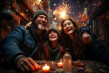 Obraz na płótnie Canvas Family Celebrating New Year 2024, Creating Beautiful Memories as the Clock Strikes Midnight