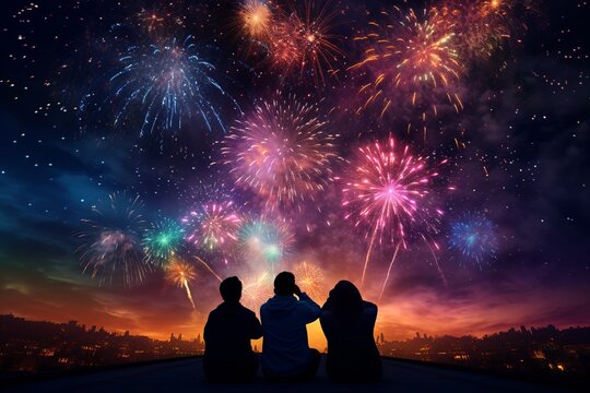 New Year's Fireworks 2024, Celebrating the Arrival of 2024 with Dazzling Fireworks Illuminating the Night