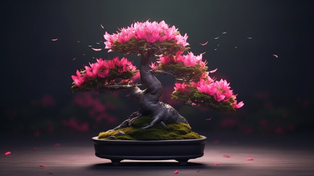 Azalea bonsai tree ultra detailed realistic leaves wallpaper image AI generated art