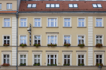 Windows of an old building in Paris, France. Architectural background