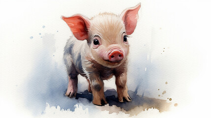 Baby pig watercolor portrait artwork animals illustration picture AI generated art
