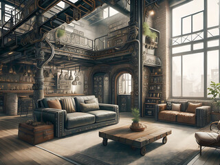 Living room interior in loft industrial style