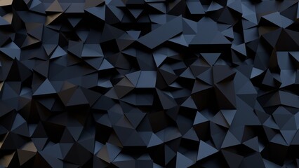 Black Abstract 3d rendering of chaotic polygonal shape. Futuristic background design.