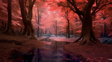 Beautiful color forest award winning landscape autumn painting photography image AI generated art