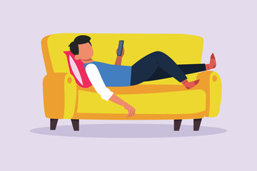 Happy people lying with pillows.  Deep dream and bedtime concept. Colored flat vector illustration isolated.