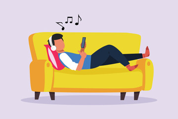 Happy people lying with pillows.  Deep dream and bedtime concept. Colored flat vector illustration isolated.