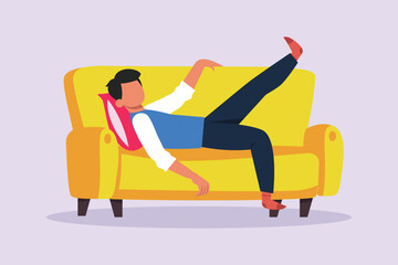 Obraz premium Happy people lying with pillows. Deep dream and bedtime concept. Colored flat vector illustration isolated.