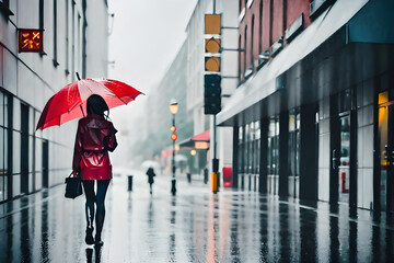woman walking on a rainy day with umbrella
