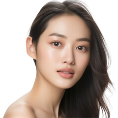 Fototapeta premium Portrait of young asian beauty woman with bright face and perfect skin on transparent background. Model facial treatment, Cosmetology.