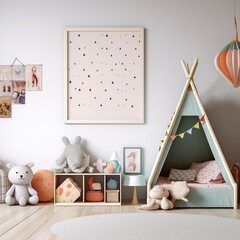 Frame mockup in kids room, Generative AI
