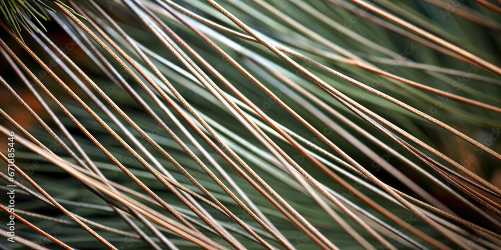 Poster extreme closeup of the intricate patterns and lines on a single pine needle, highlighting its unique