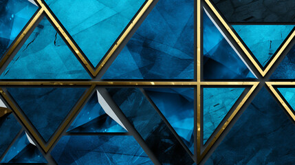 Blue and Gold Geometric Art: Triangles and Squares