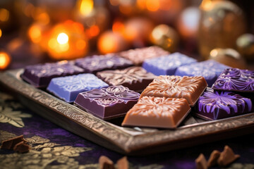A set of handmade artisanal chocolates, crafted with exotic ingredients such as lavender honey and...