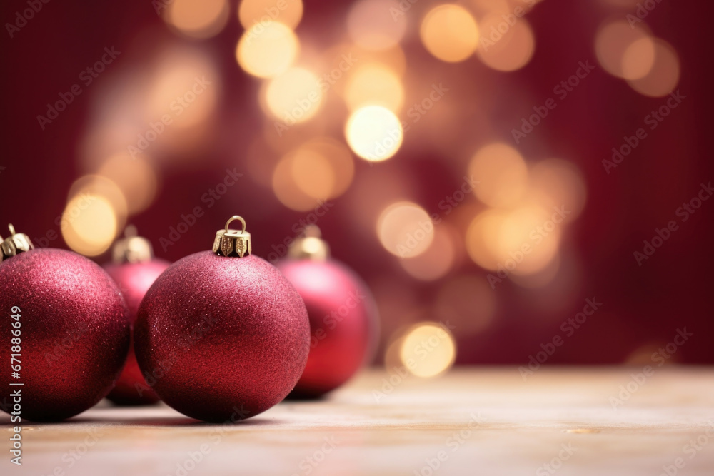 Poster a closeup of a simple yet elegant christmas image with a solid maroon background and subtle golden s