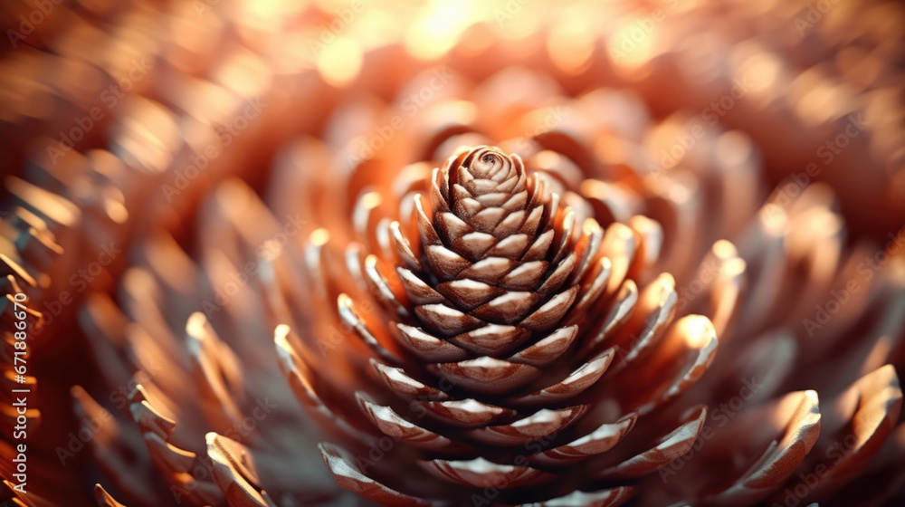 Poster macro image of a pinecone, showing the fibonacci spiral and fractal patterns that are also found in 