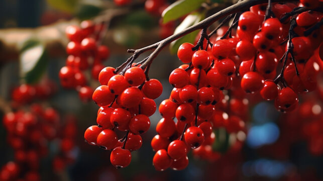 A of glossy red holly berries, delicately hanging from a branch, reminds us of the joy and love that comes with the holiday season.