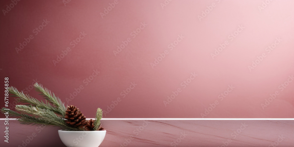 Poster closeup of a minimalist christmas image featuring a solid dusty rose background, with a faint diagon