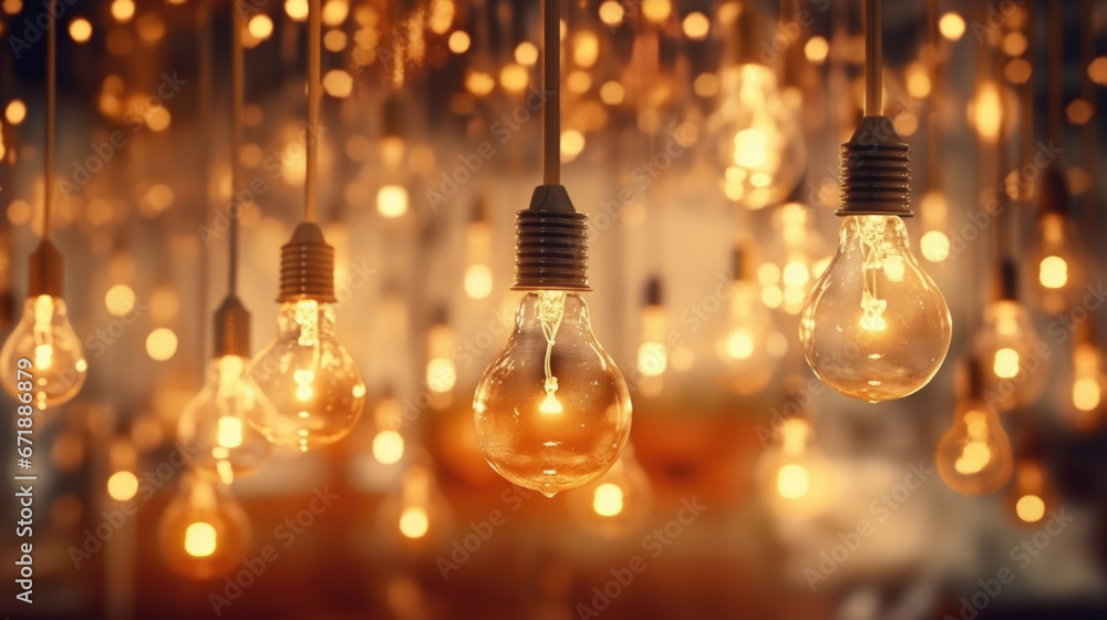 Poster focus on a string of bulbs in different shapes and sizes, each one emitting a unique and captivating